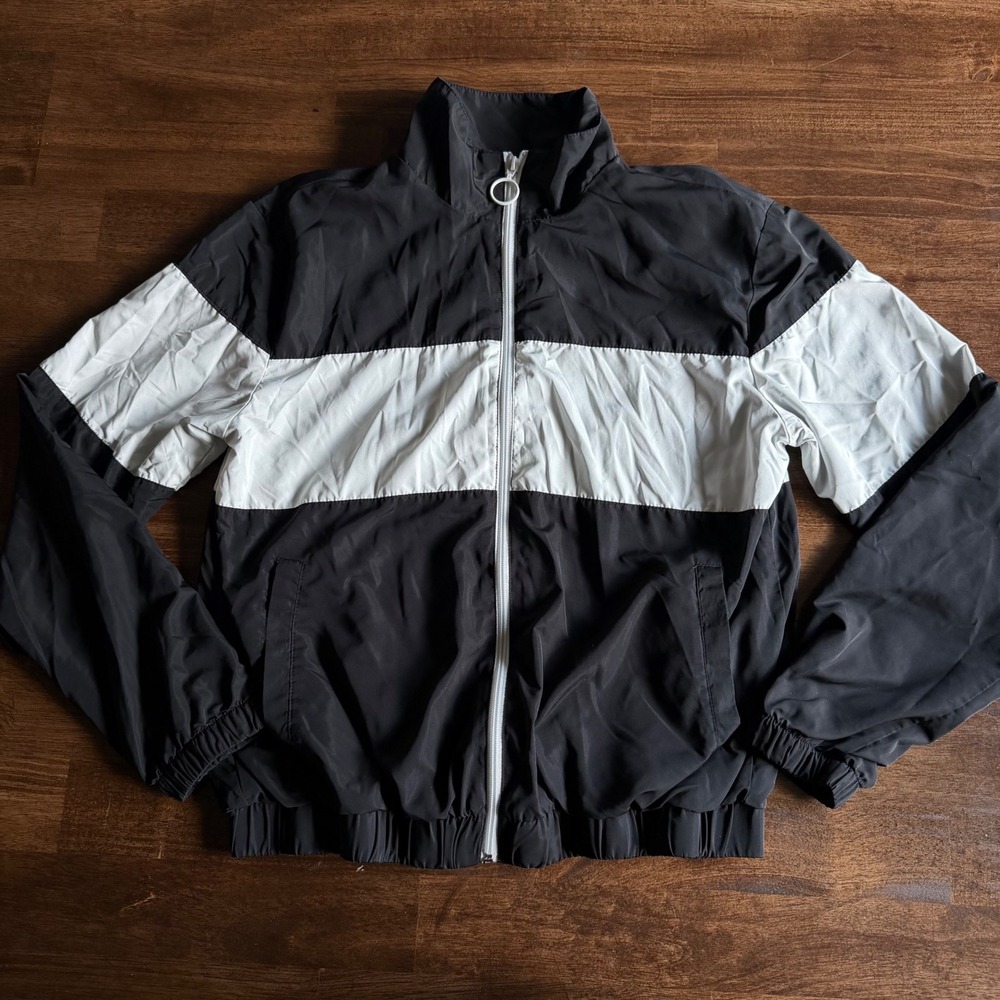 Forever 21 Womens Colorblock Windbreaker Jacket Black White Zip Mesh Lined M